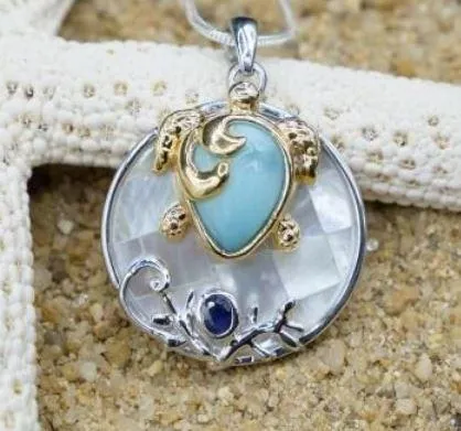 Caribbean Larimar Sea Turtle Necklace - Miami