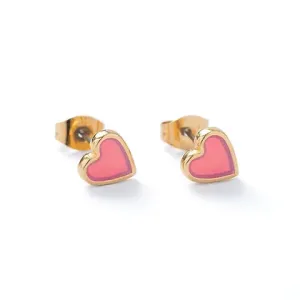 Carrie Elspeth Peach Gold Heart Enamel Stud Earrings