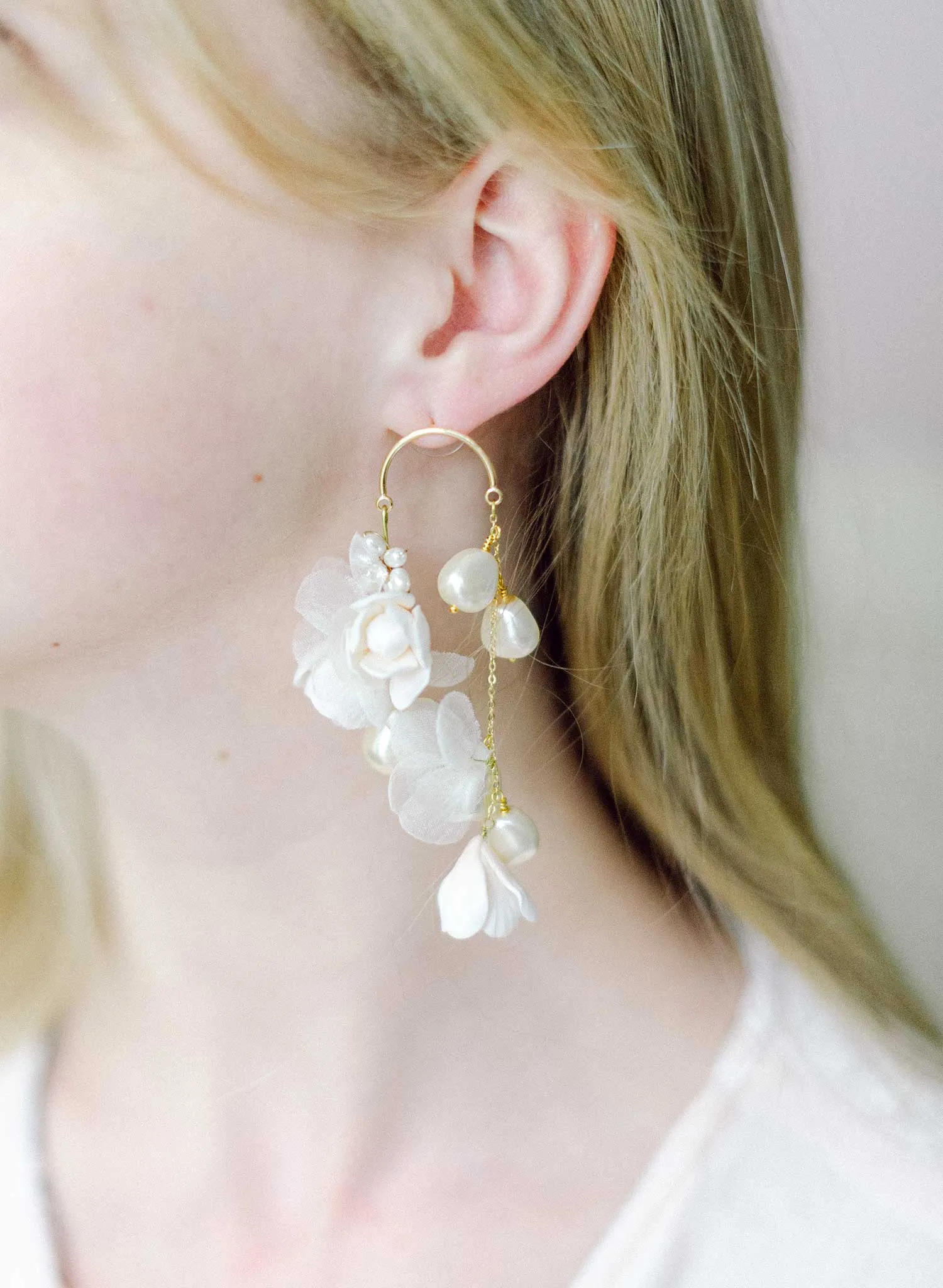 Cascading blossom, silk and pearl earring - Style #2305