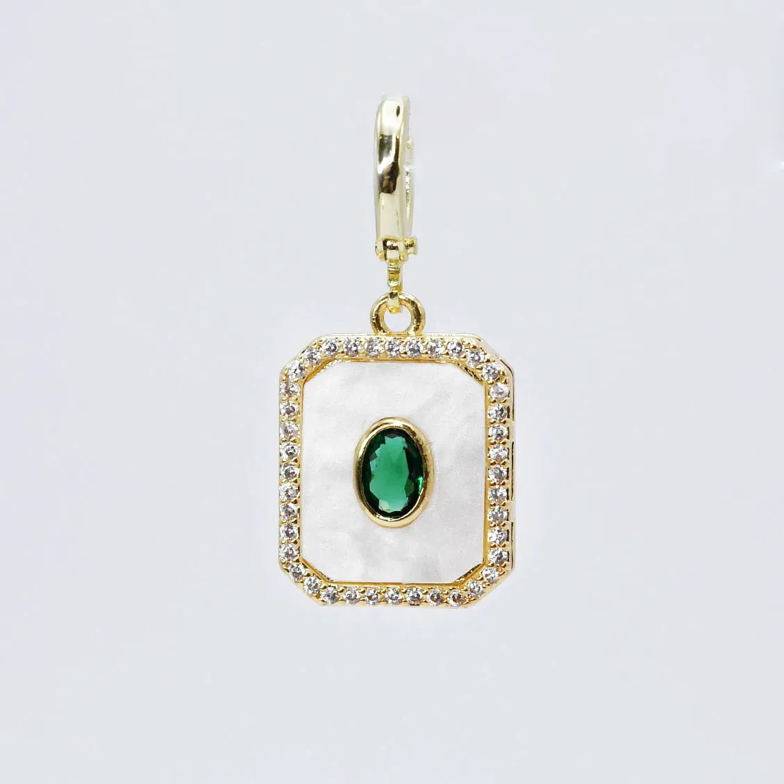 Charm Bar-White Pendant with Emerald