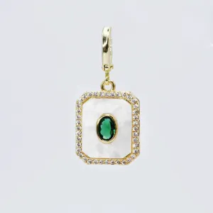 Charm Bar-White Pendant with Emerald