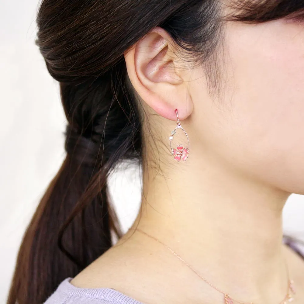 Cherry Blossom Sakura Teardrop Hoop Earrings