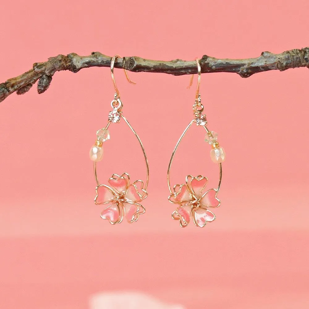 Cherry Blossom Sakura Teardrop Hoop Earrings