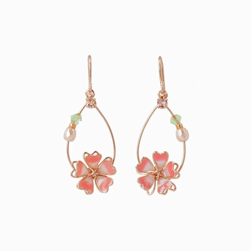 Cherry Blossom Sakura Teardrop Hoop Earrings