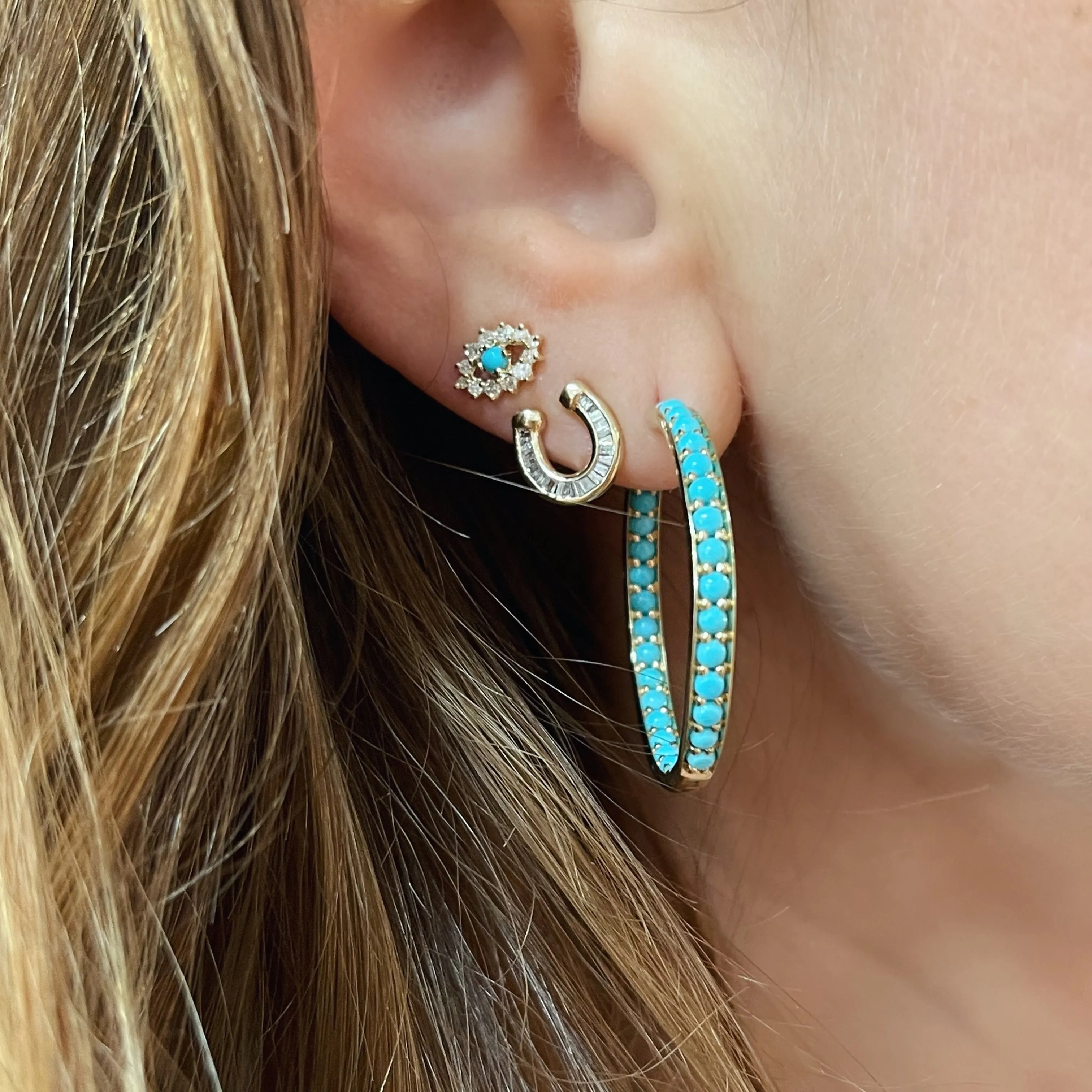 Cirque 1 Inch Inside Out Classic Hoops with Turquoise