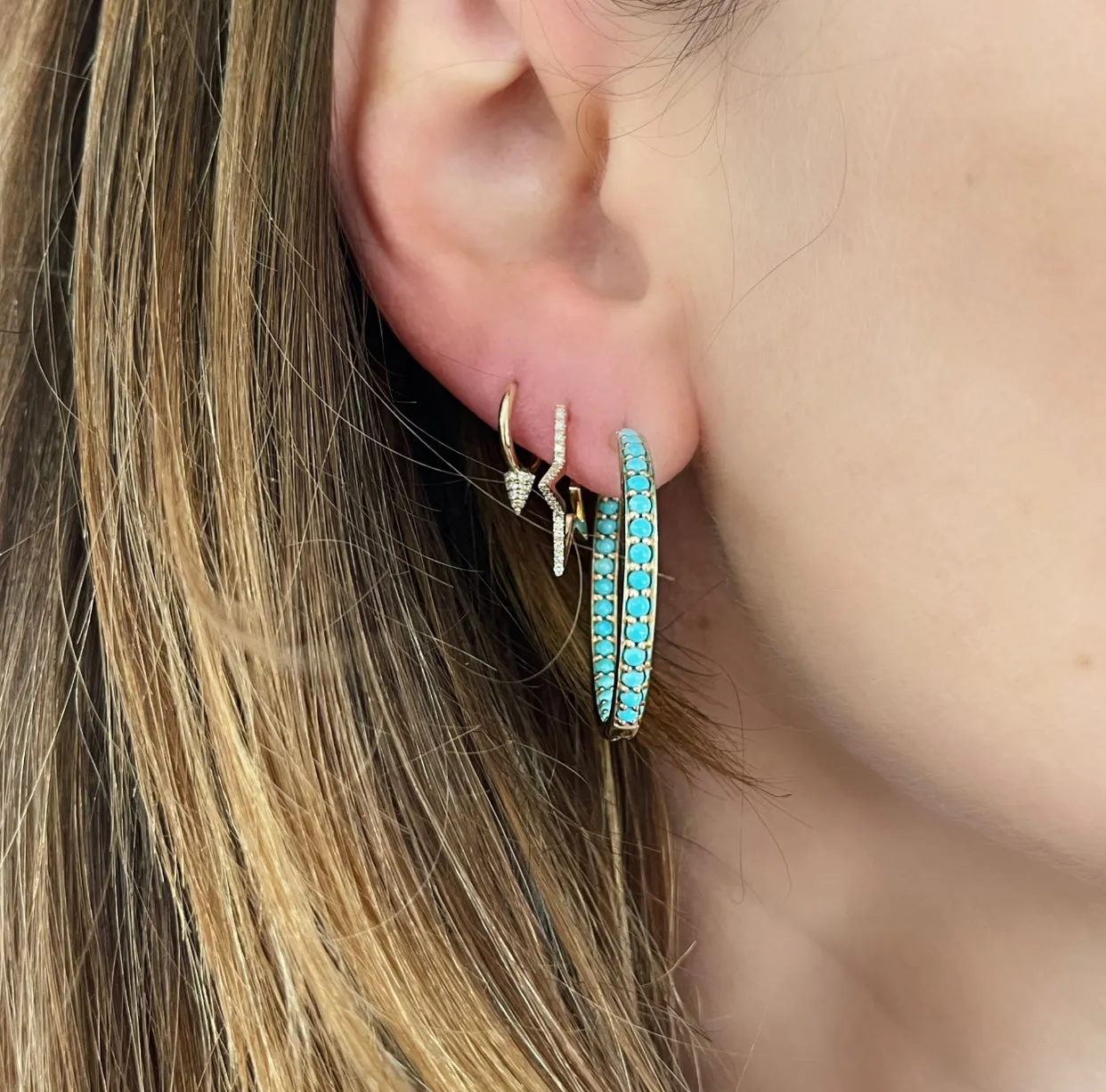 Cirque 1 Inch Inside Out Classic Hoops with Turquoise