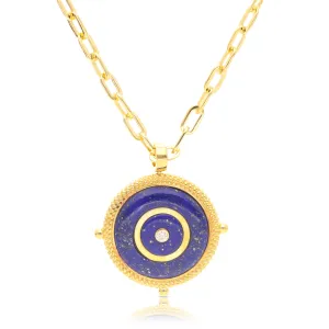 Compass Lapis Medallion Vermeil Necklace