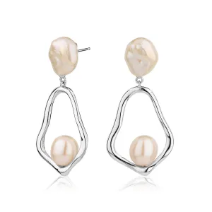 Cultured freshwater pearl drop earrings in sterling silver