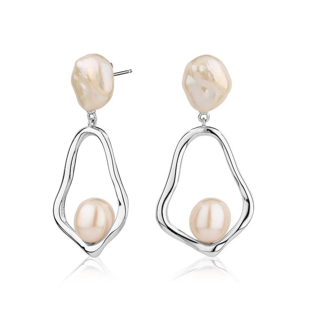 Cultured freshwater pearl drop earrings in sterling silver