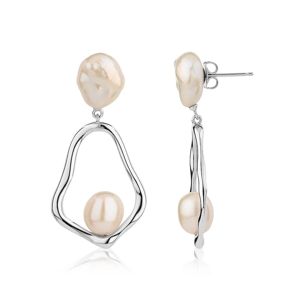 Cultured freshwater pearl drop earrings in sterling silver