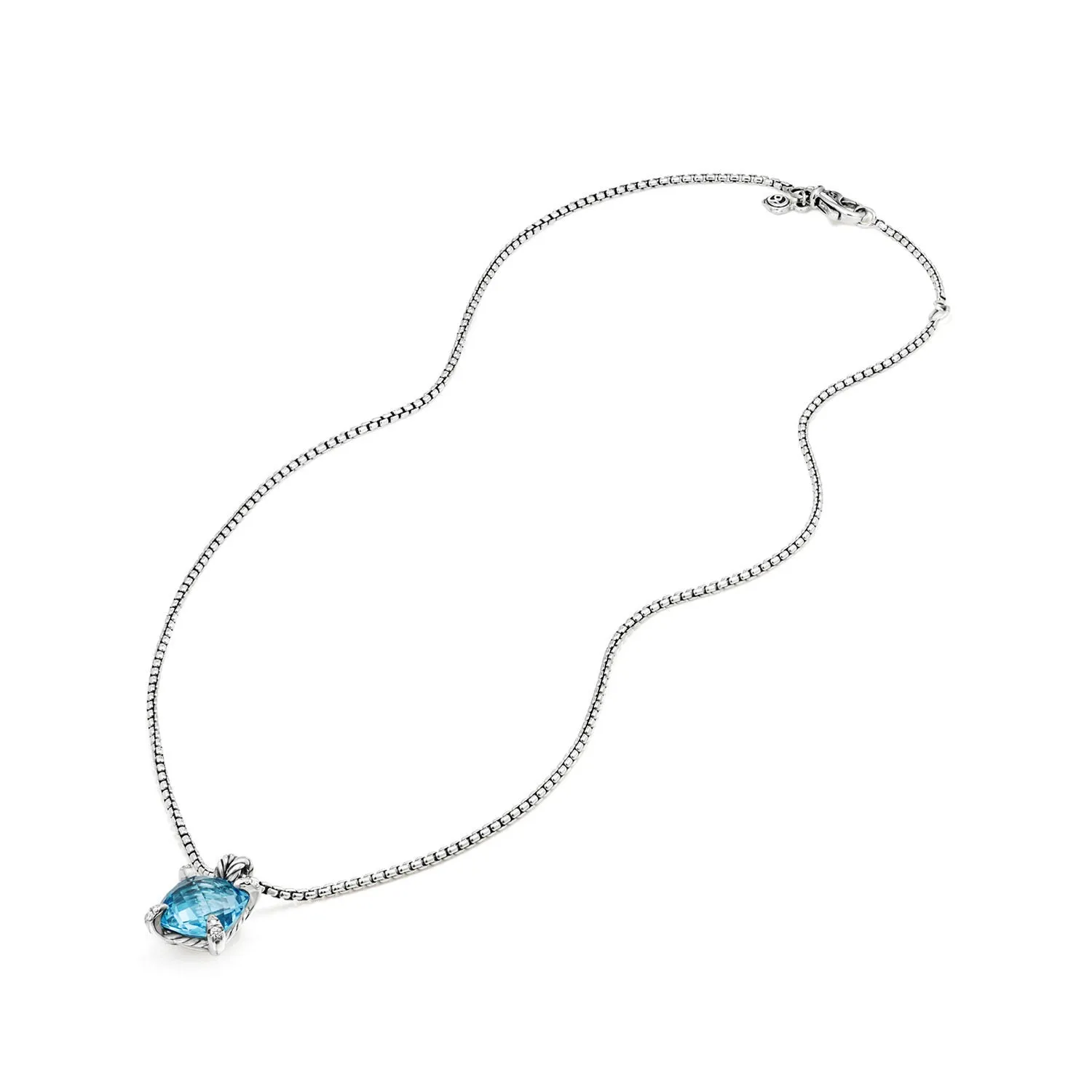 David Yurman Chatelaine Pendant Necklace with Blue Topaz and Diamonds 11mm