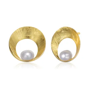 Delphine Brushed Sphere Golden Pearl Earrings