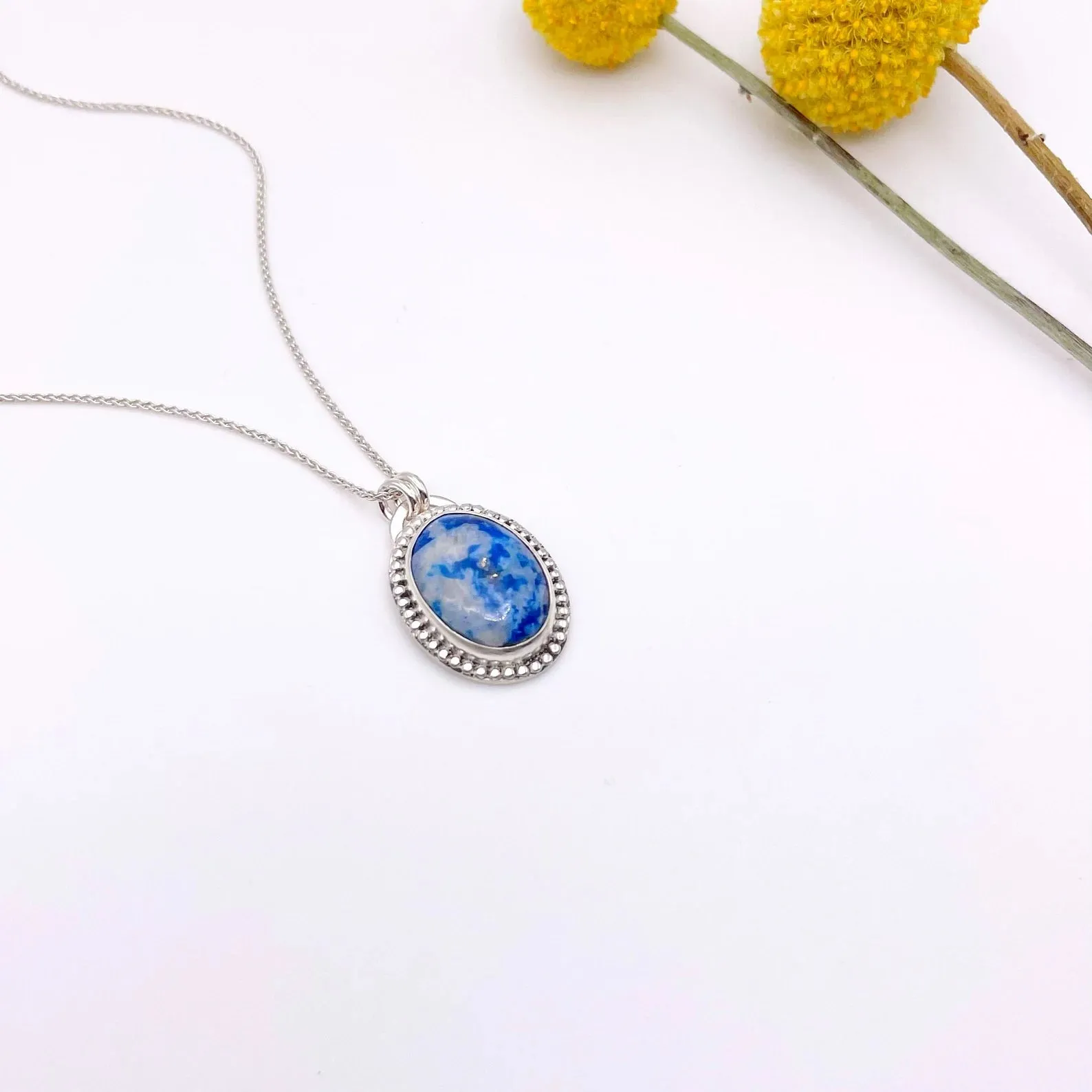 Denim Lapis Oval Pendant Necklace