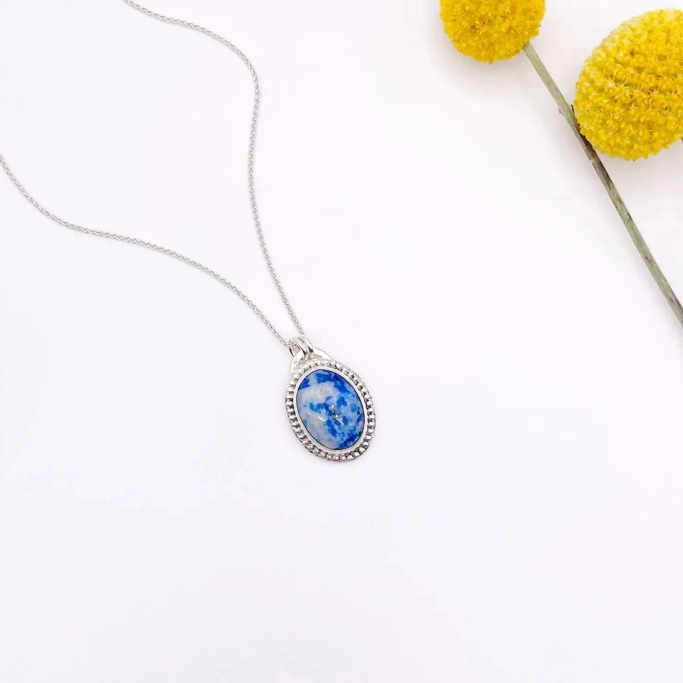 Denim Lapis Oval Pendant Necklace