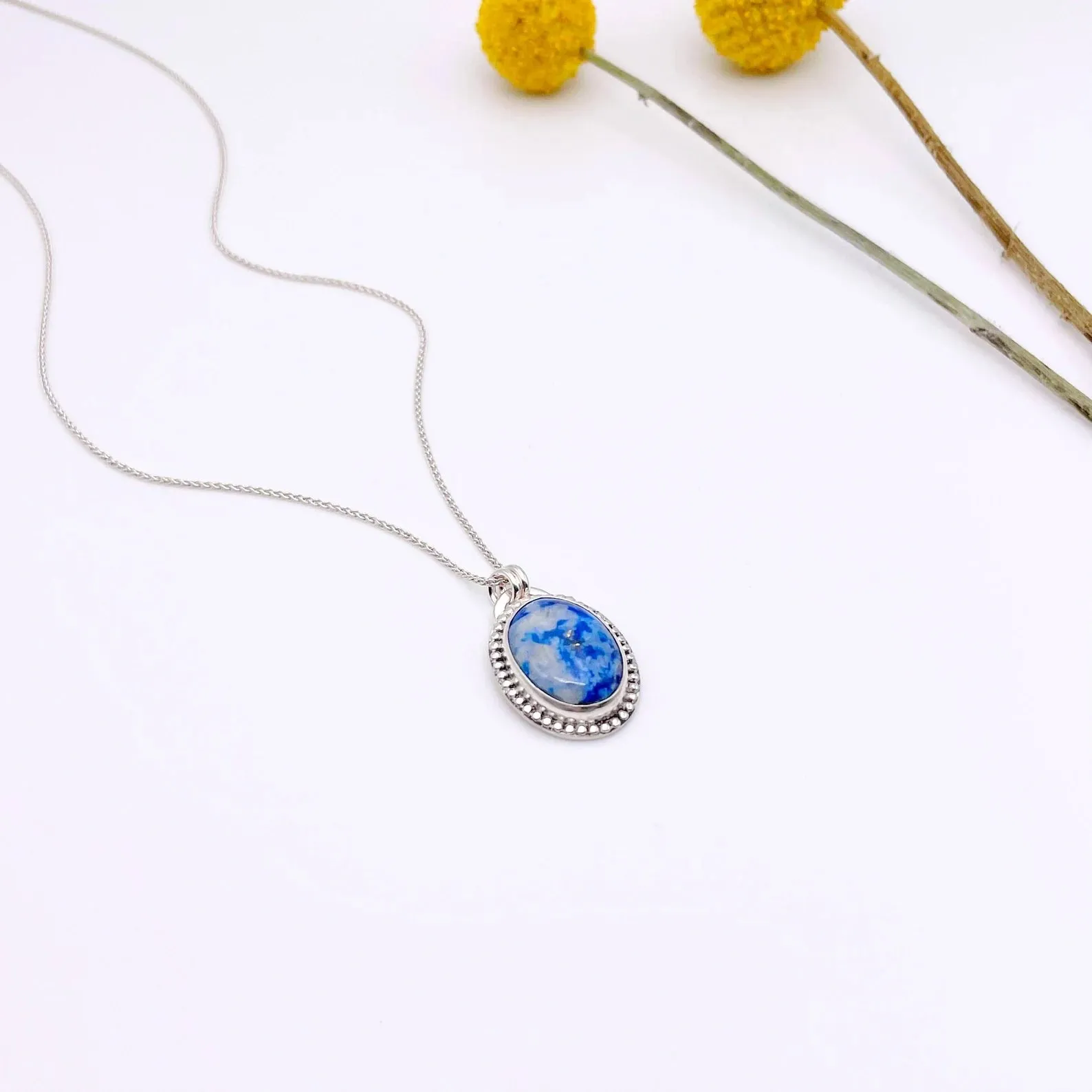 Denim Lapis Oval Pendant Necklace