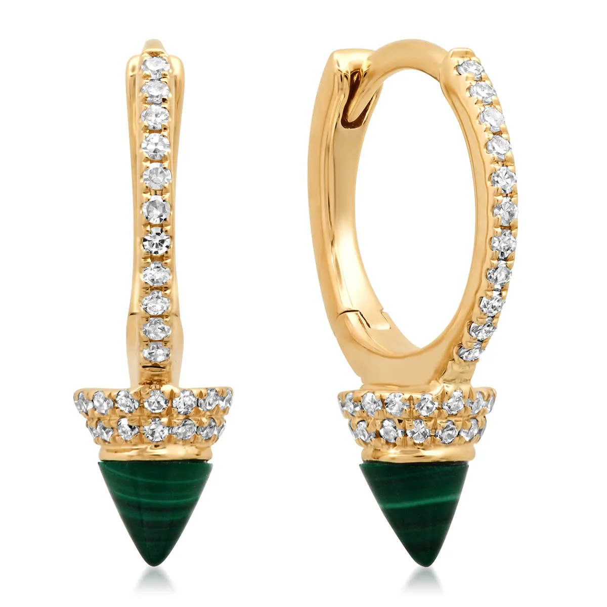 Diamond Huggie Earrings with Turquoise or Malachite Spike