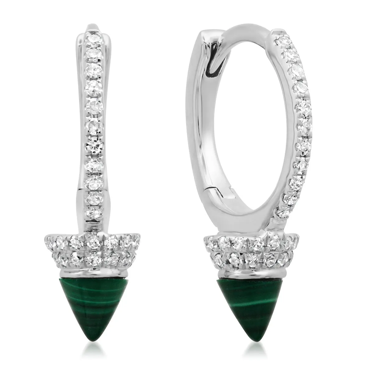 Diamond Huggie Earrings with Turquoise or Malachite Spike