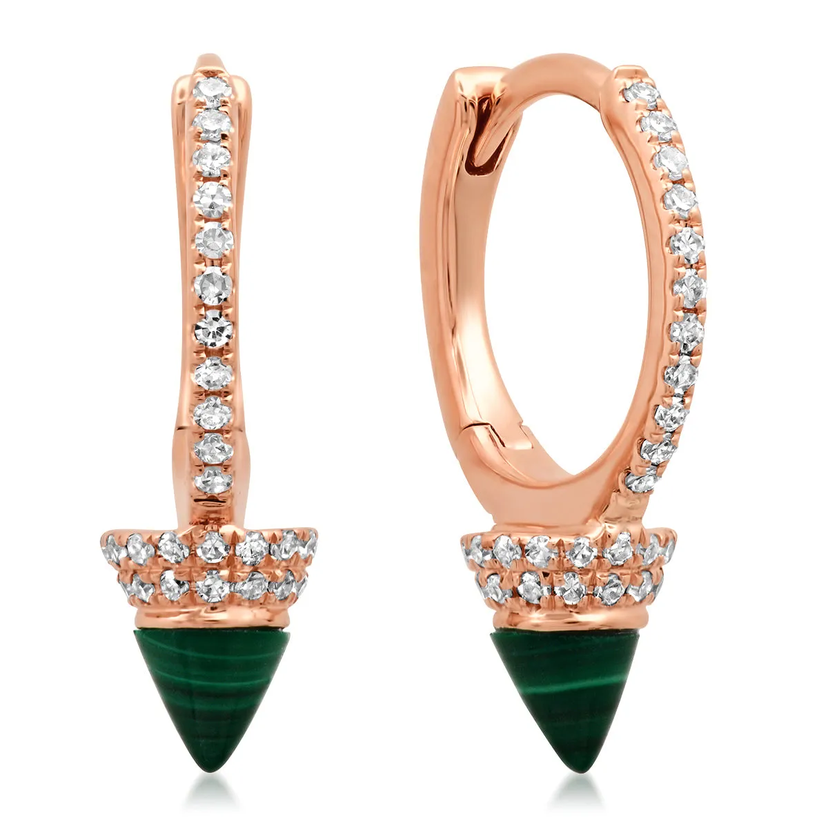 Diamond Huggie Earrings with Turquoise or Malachite Spike