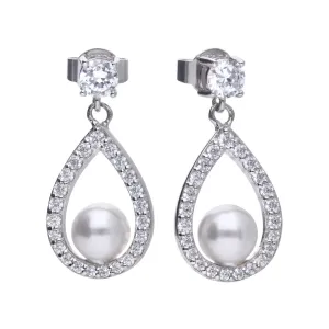 Diamondfire Teardrop Pearl Stud Earrings E5597