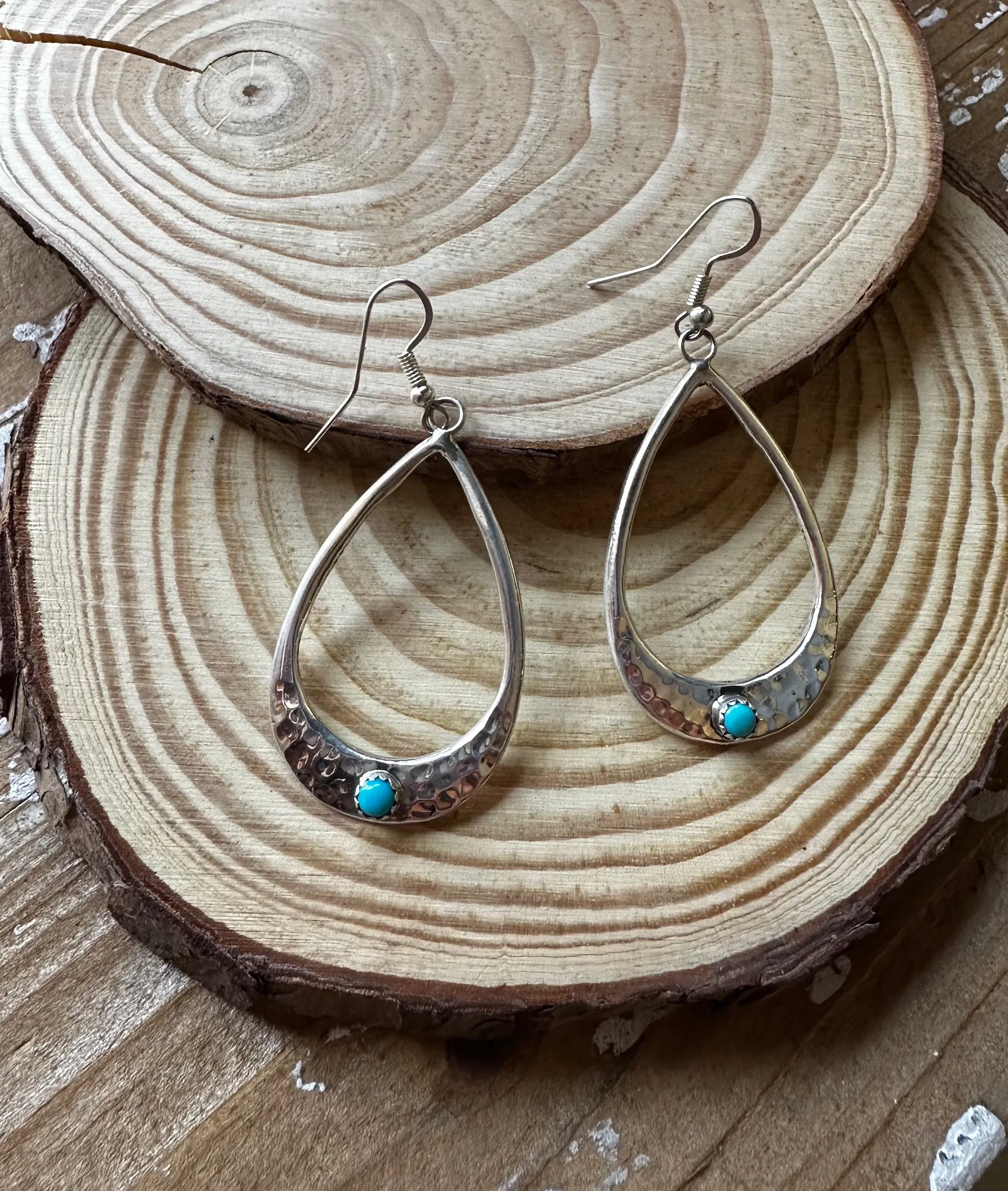 DROP OF TURQUOISE Navajo Sterling Silver and Turquoise Dangle Earrings