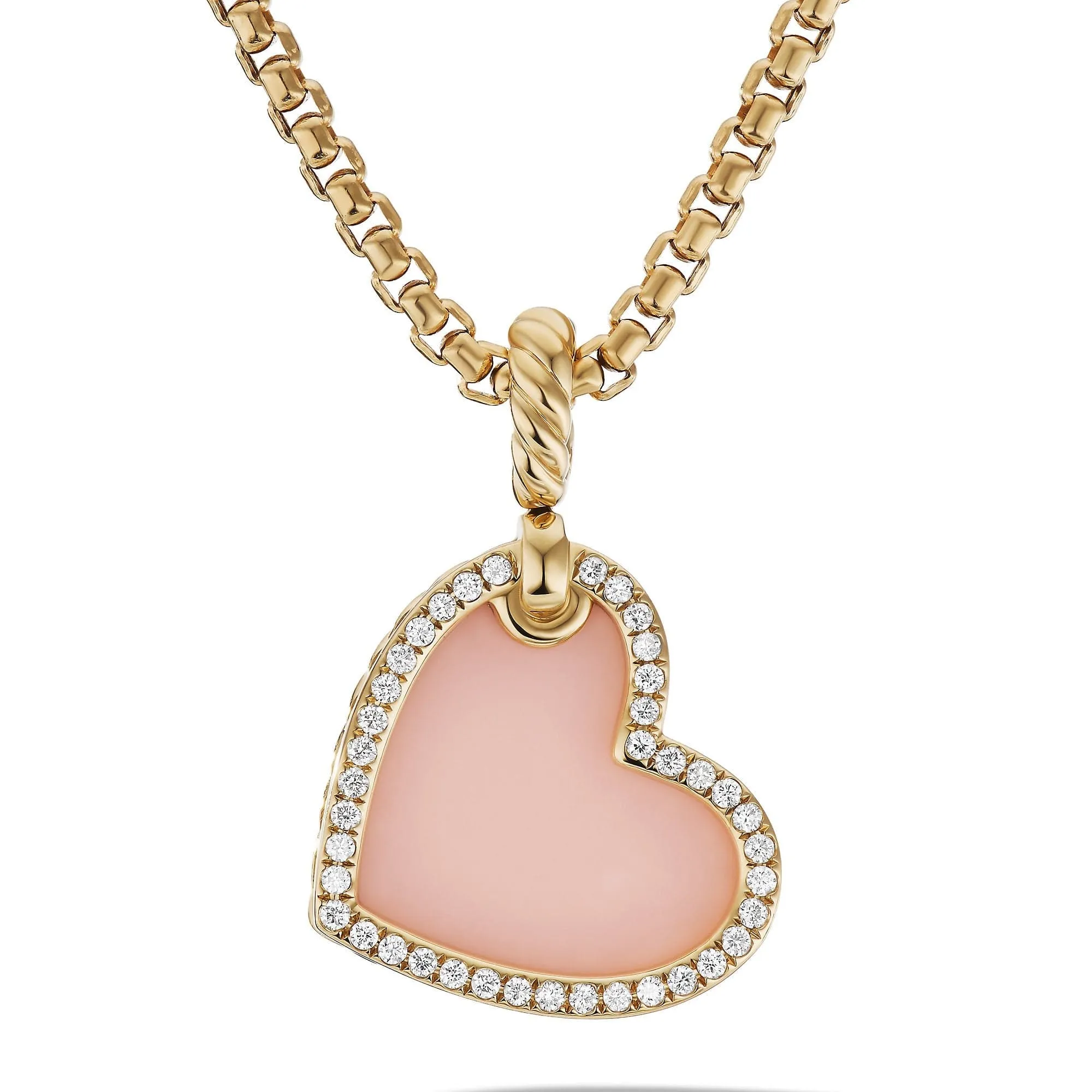 DY Elements® Heart Amulet in 18K Yellow Gold with Pink Opal and Pavé Diamonds