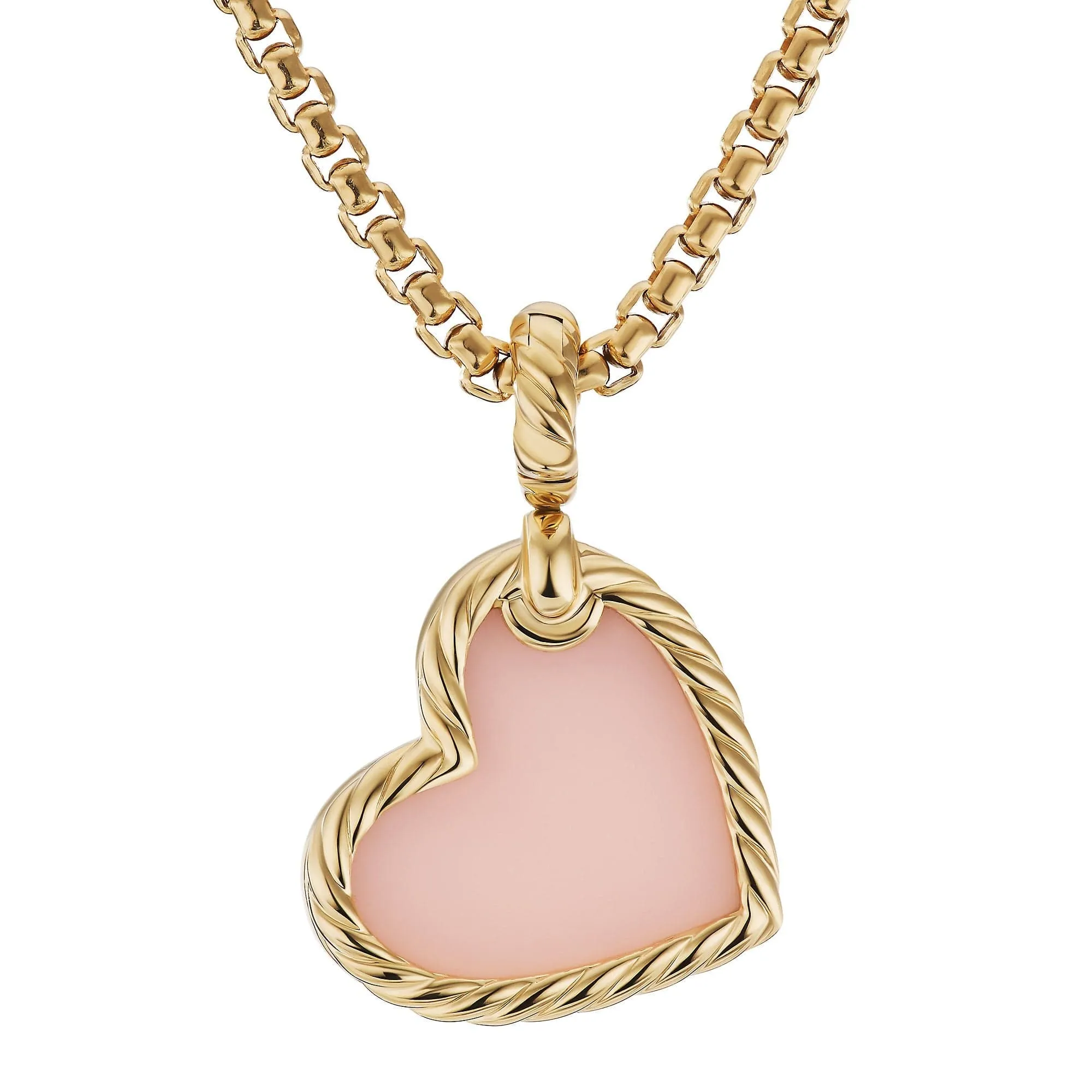 DY Elements® Heart Amulet in 18K Yellow Gold with Pink Opal and Pavé Diamonds