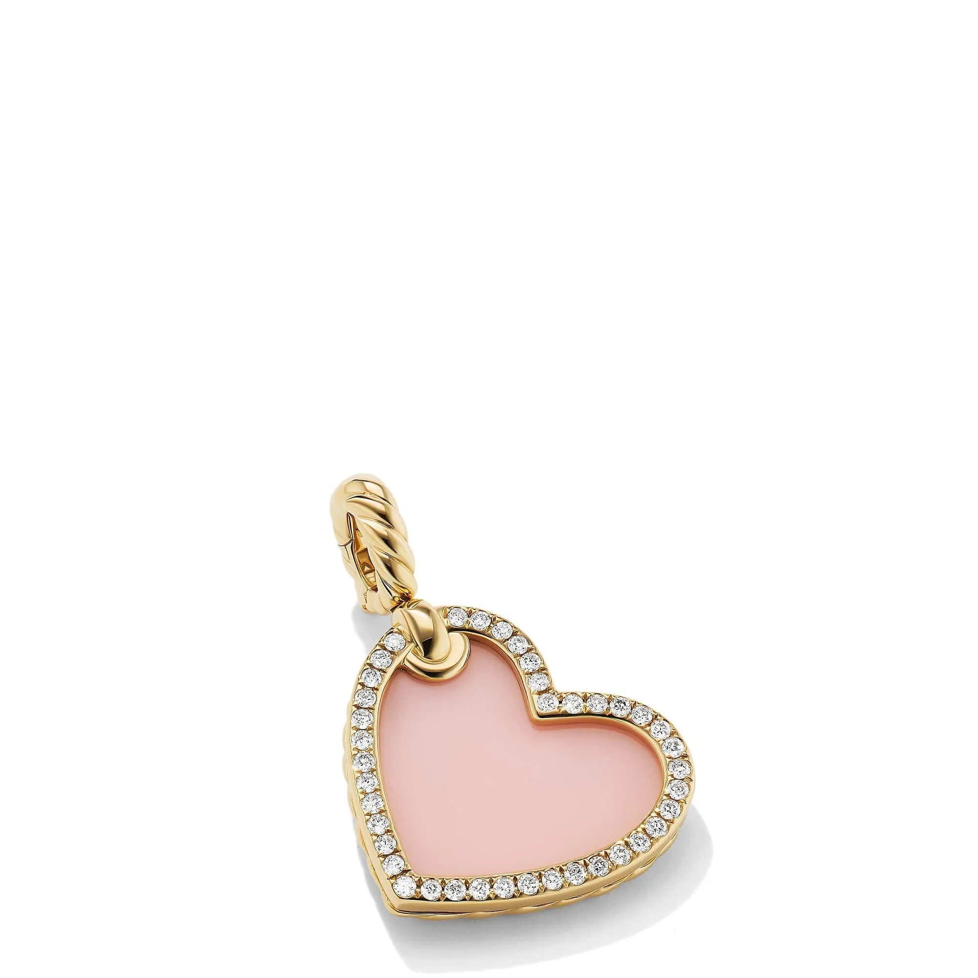 DY Elements® Heart Amulet in 18K Yellow Gold with Pink Opal and Pavé Diamonds