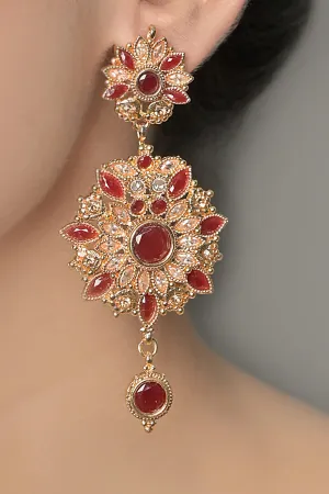 Earrings OLJ-51-Golden And Ruby