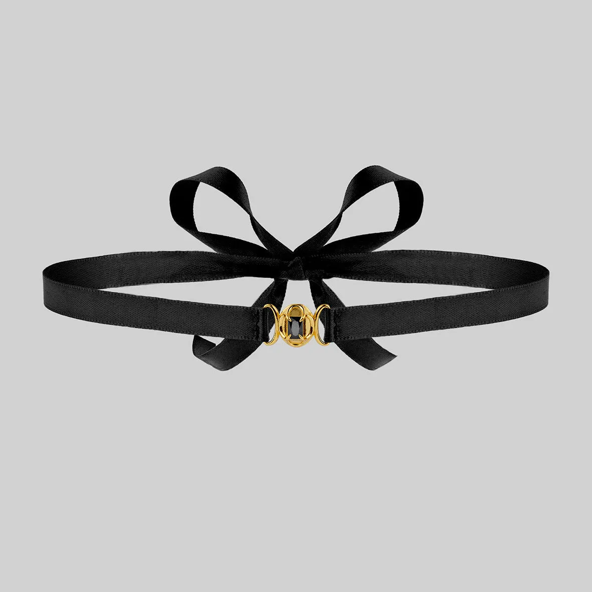 ELIZABETH. Black Spinel Tudor Satin Choker - Gold