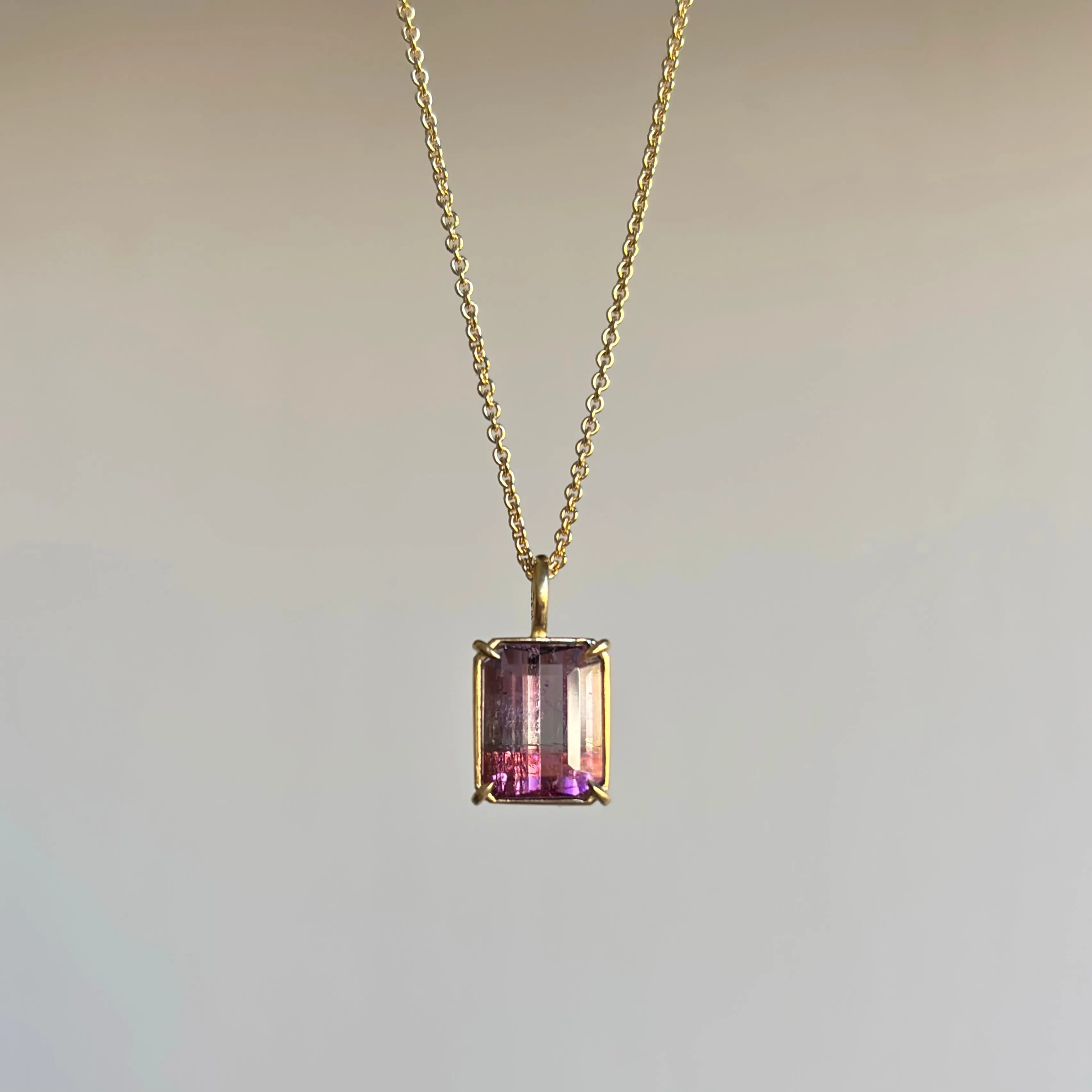 Emerald Cut Aurora Tourmaline Pendant