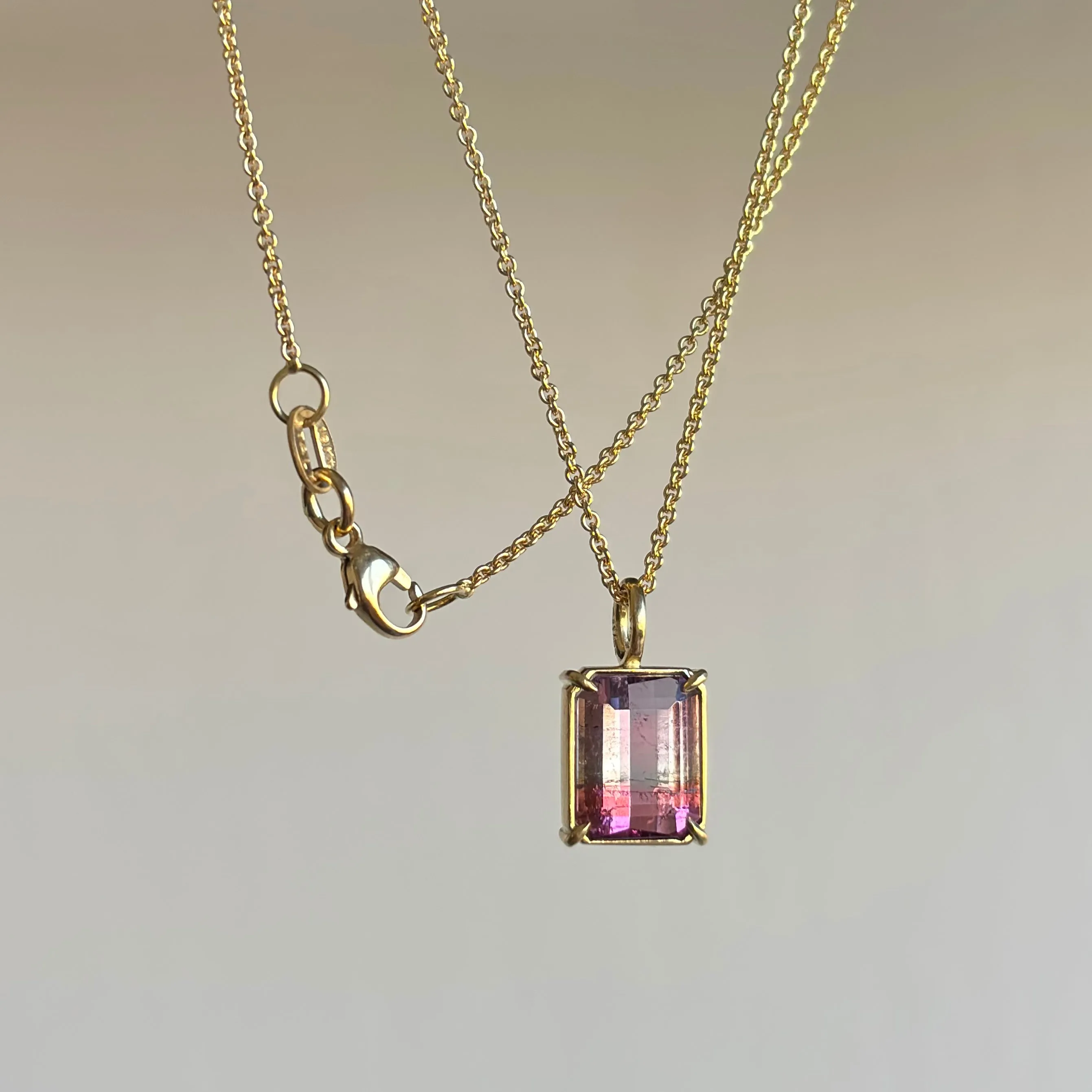 Emerald Cut Aurora Tourmaline Pendant