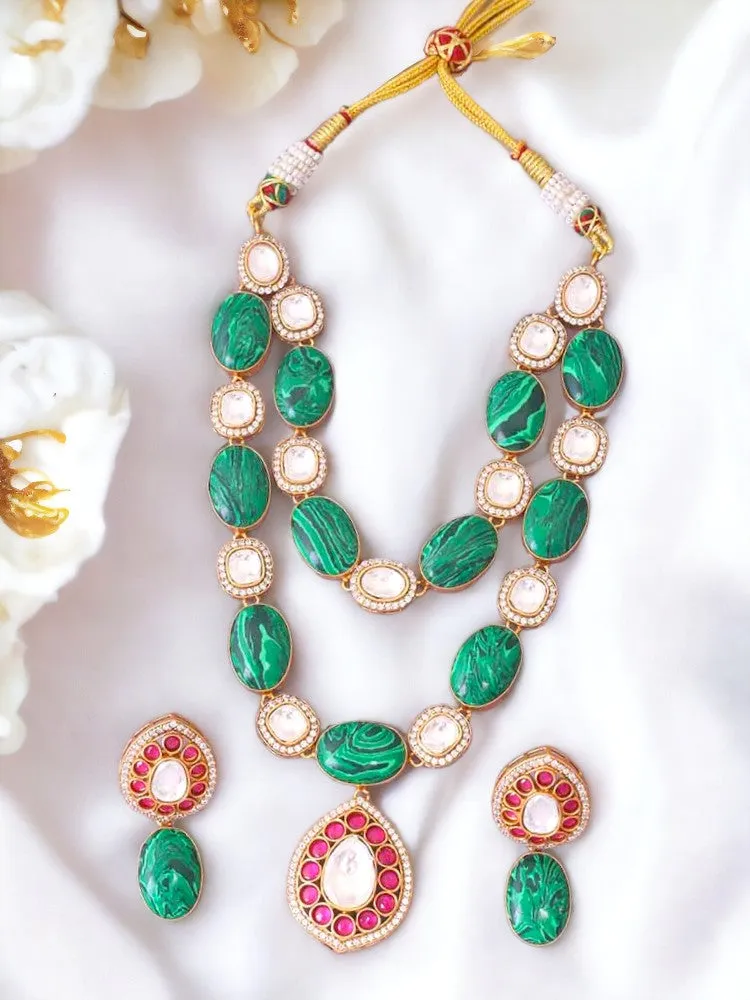 Emerald  Jiyana Kundan Jewellery Set