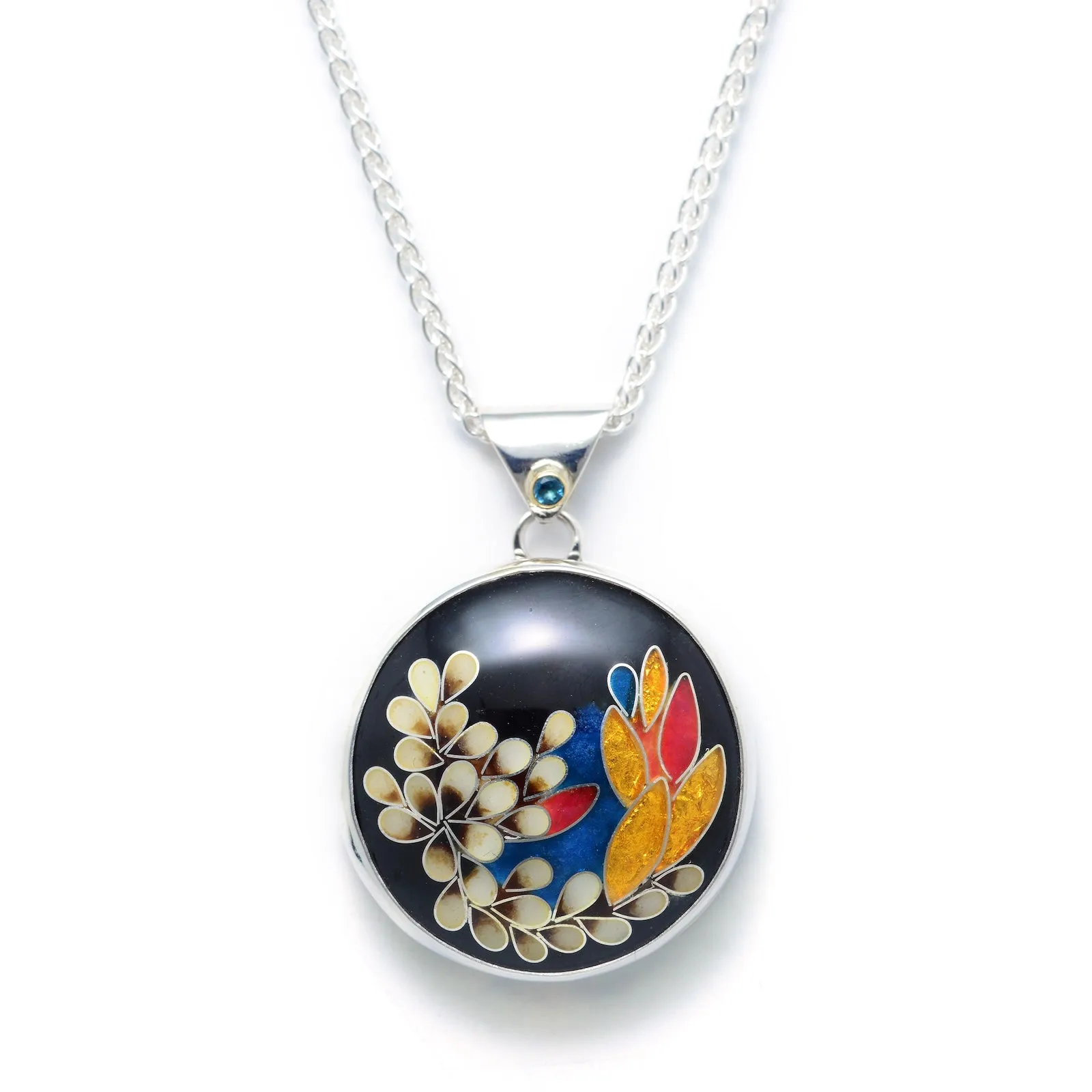 Fall Bloom Cloisonné Pendant with London Blue Topaz by Gayane Avetisyan