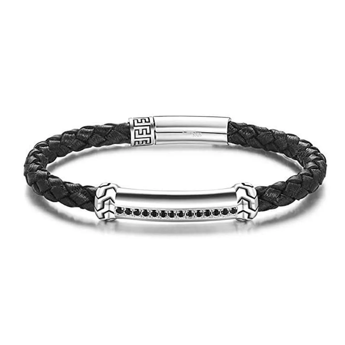 FANCIME FREEDOM Mens Leather Sterling Silver Bracelet