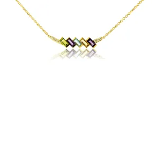 Fancy Cut Rainbow Gemstone & Diamond Geometric Pendant with Chain