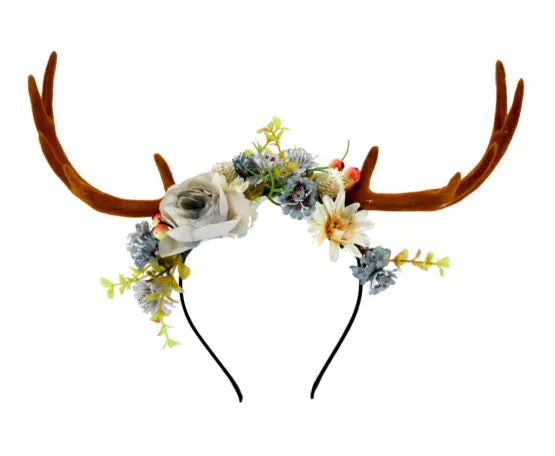 Forest Wanderer Flower Crown Headpiece w/ Antlers