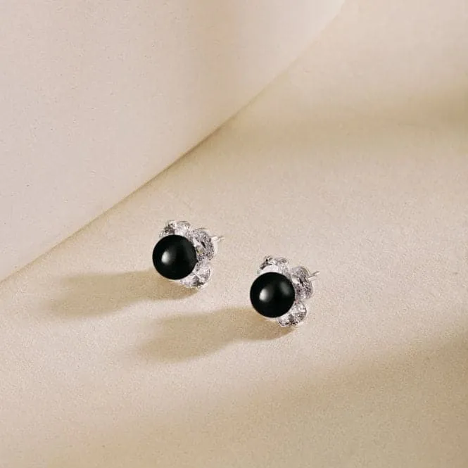 Fresh Water Black Pearl Sparkling Earrings ERLE022