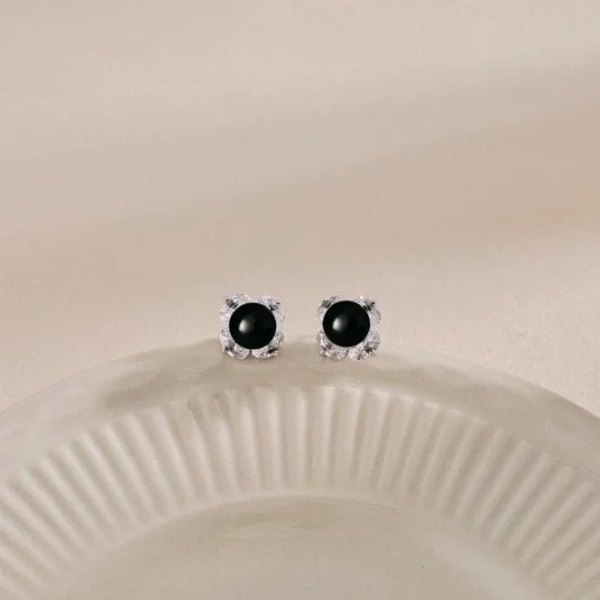 Fresh Water Black Pearl Sparkling Earrings ERLE022