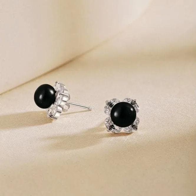 Fresh Water Black Pearl Sparkling Earrings ERLE022