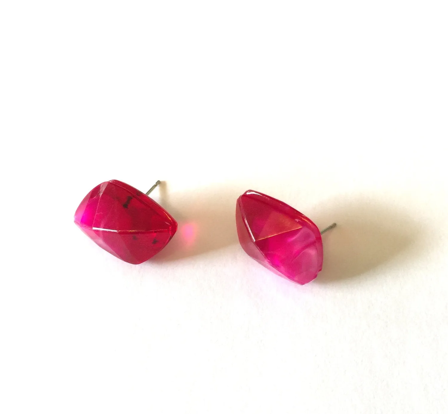 Fuchsia Pink Faceted Baroque Stud Earrings