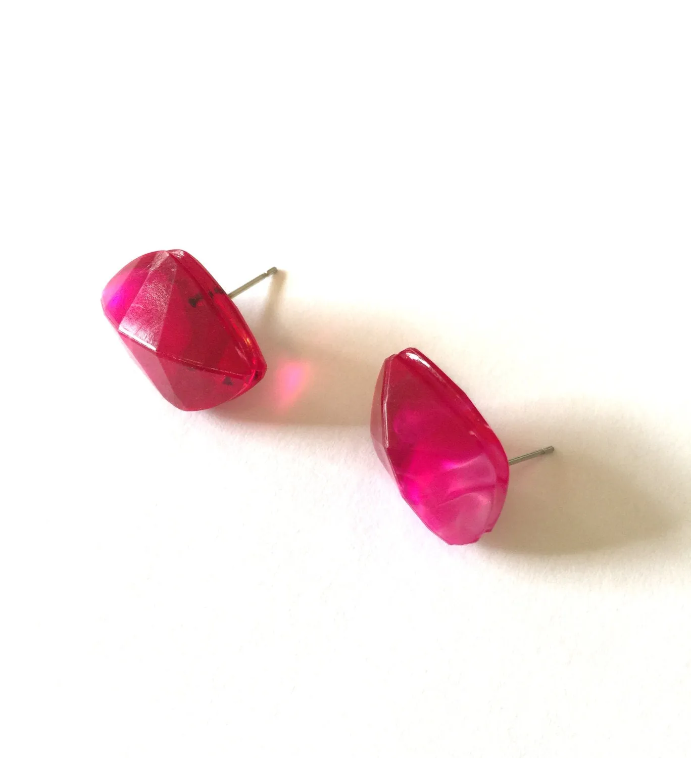 Fuchsia Pink Faceted Baroque Stud Earrings