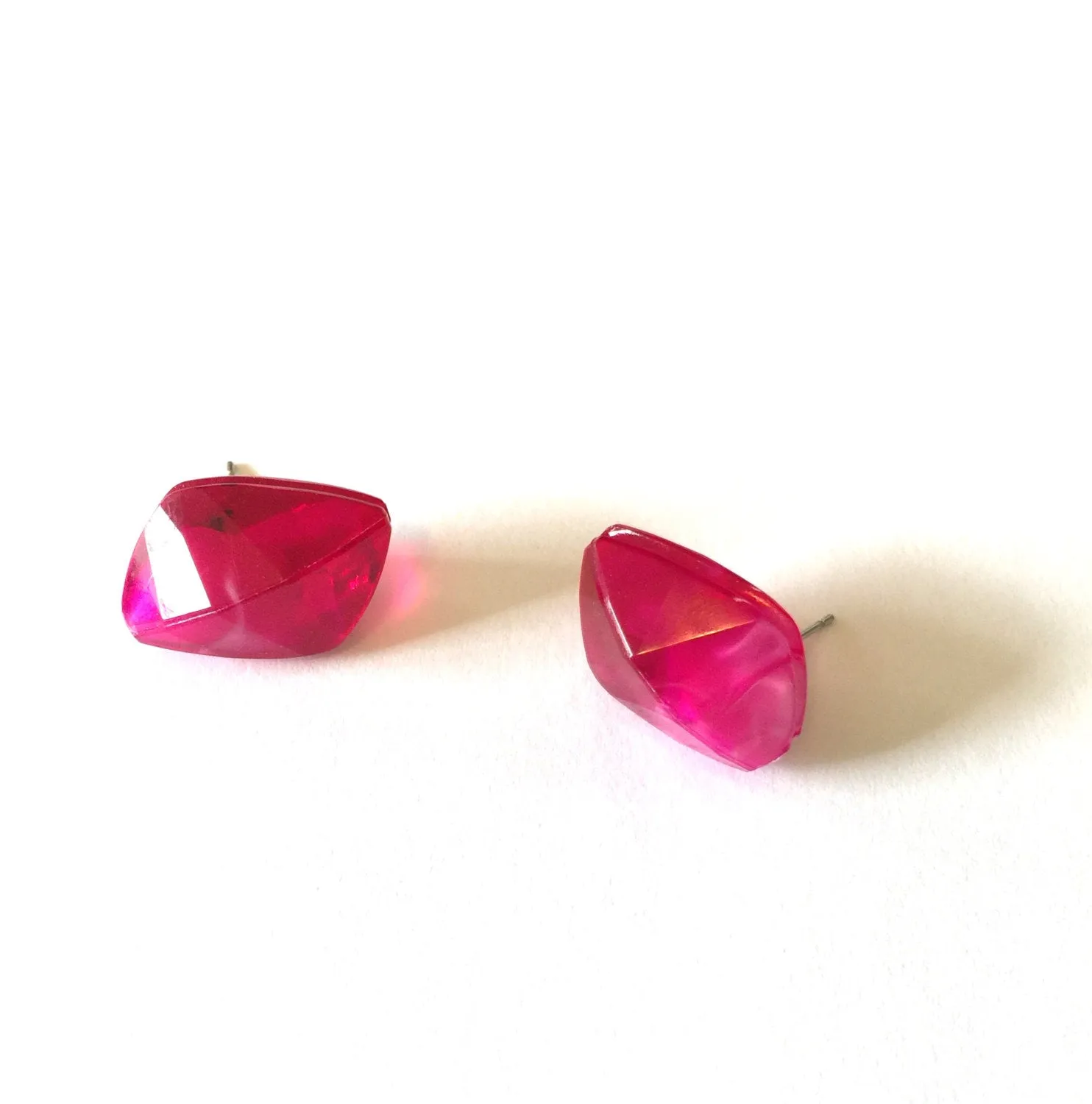 Fuchsia Pink Faceted Baroque Stud Earrings