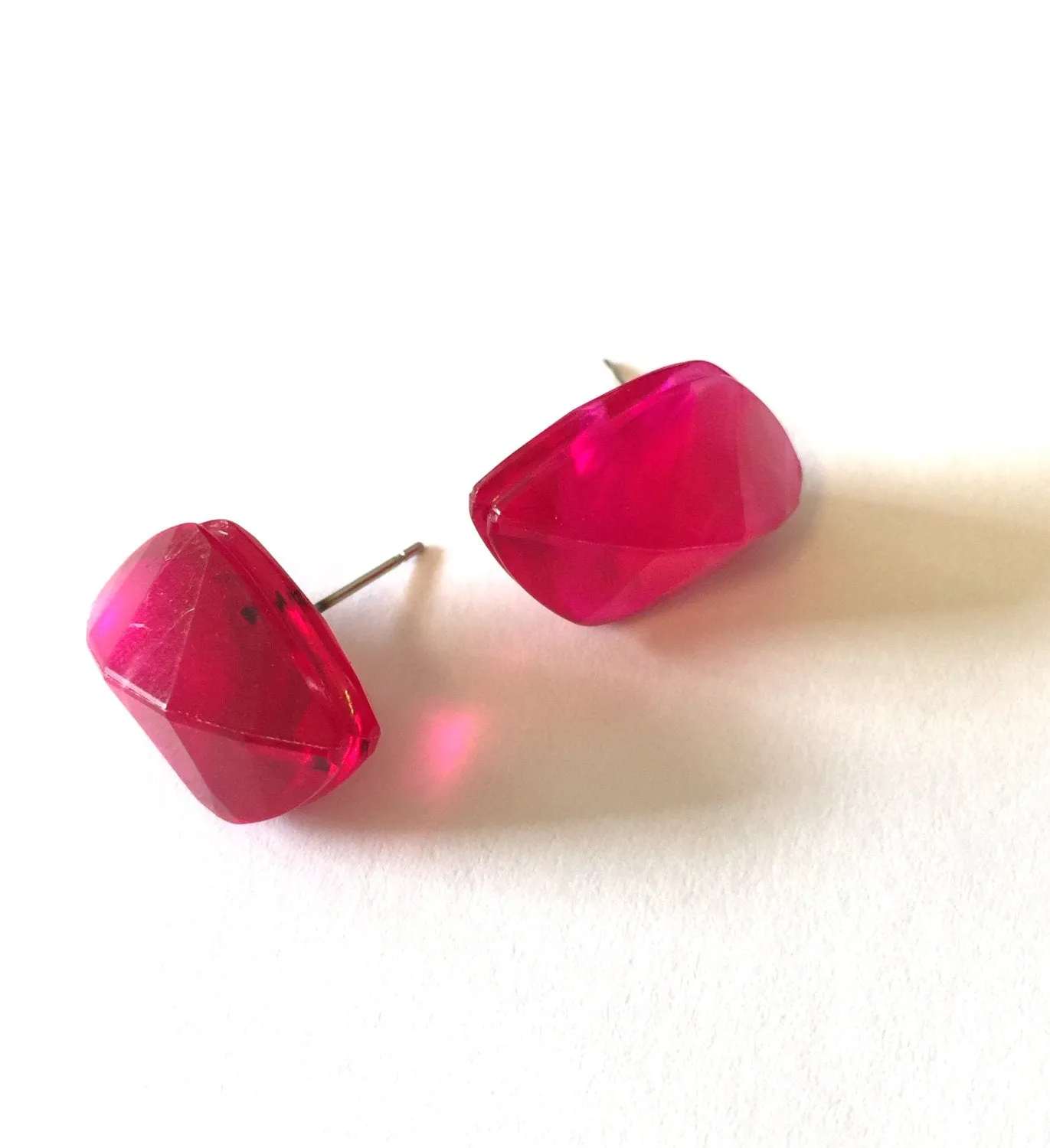 Fuchsia Pink Faceted Baroque Stud Earrings