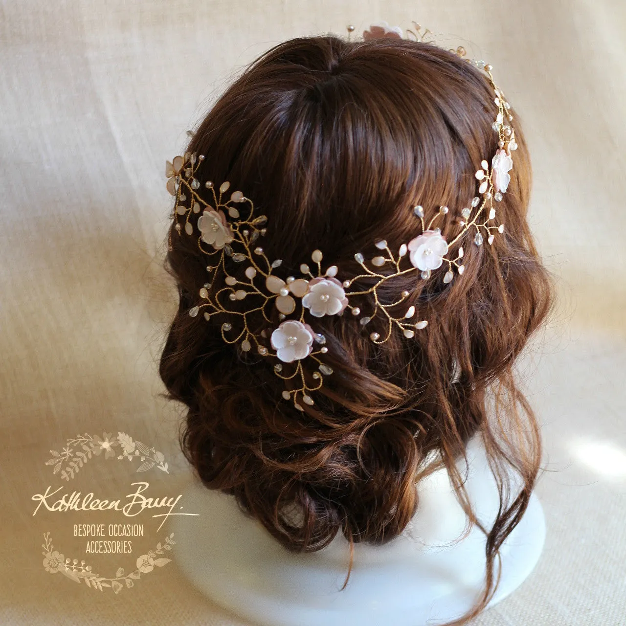 Gazelle Bridal Hair Crown Wreath Vine in Gold & Blush Pink tones - Wedding Accessories