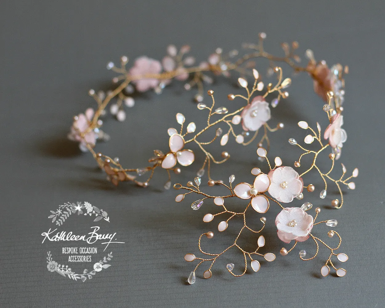 Gazelle Bridal Hair Crown Wreath Vine in Gold & Blush Pink tones - Wedding Accessories