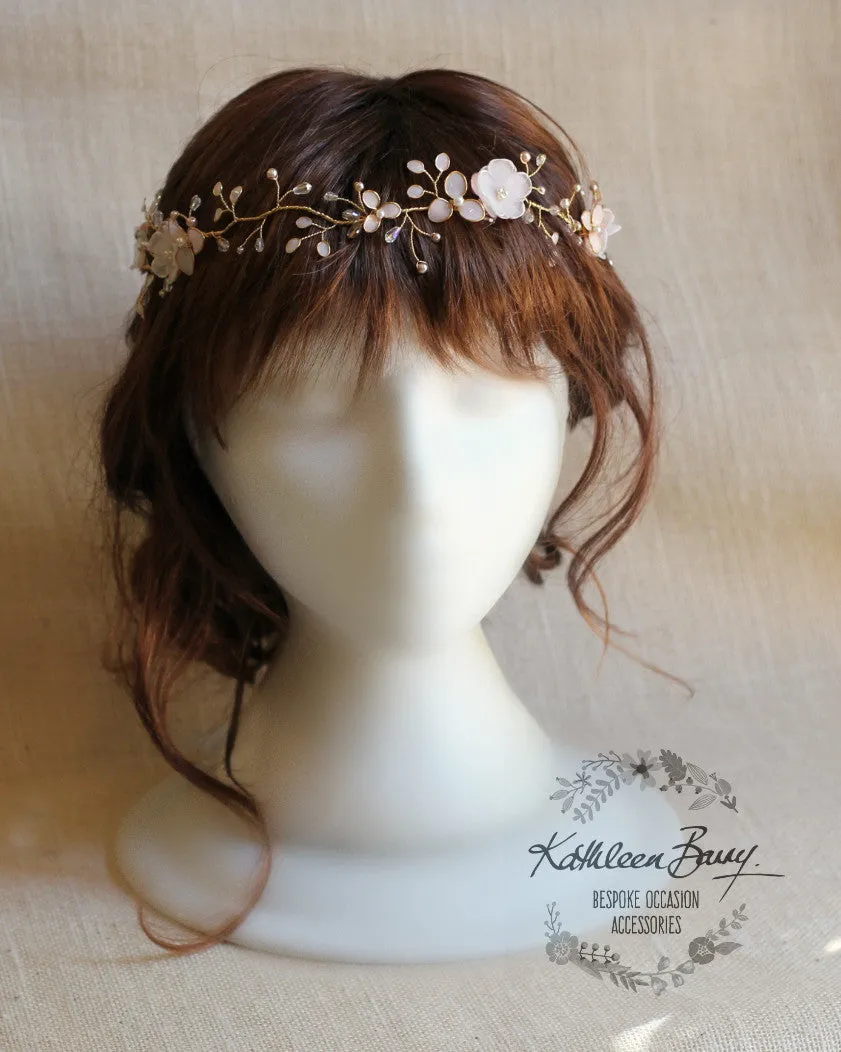 Gazelle Bridal Hair Crown Wreath Vine in Gold & Blush Pink tones - Wedding Accessories