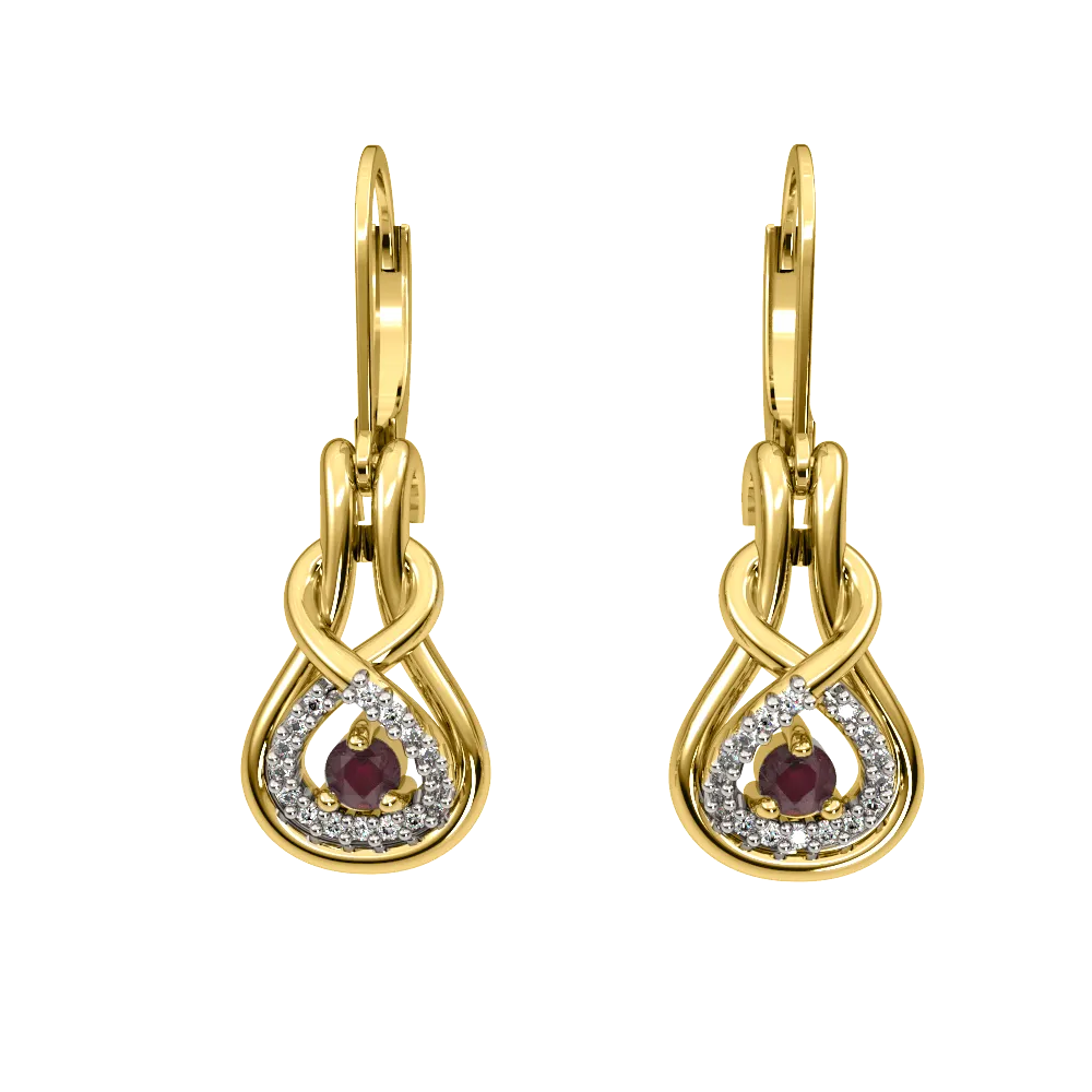 Genuine Ruby and Diamond 10K Yellow Gold Earrings