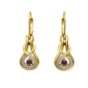 Genuine Ruby and Diamond 10K Yellow Gold Earrings