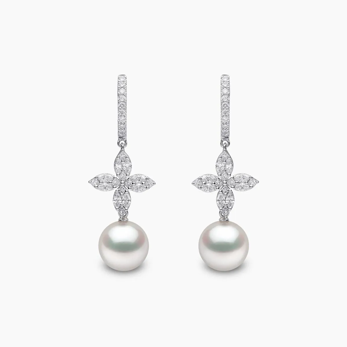 Glitz 18K Gold White South Sea Pearl and Diamond Drop Earrings