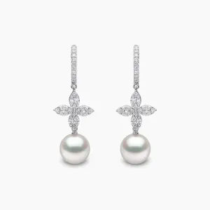 Glitz 18K Gold White South Sea Pearl and Diamond Drop Earrings